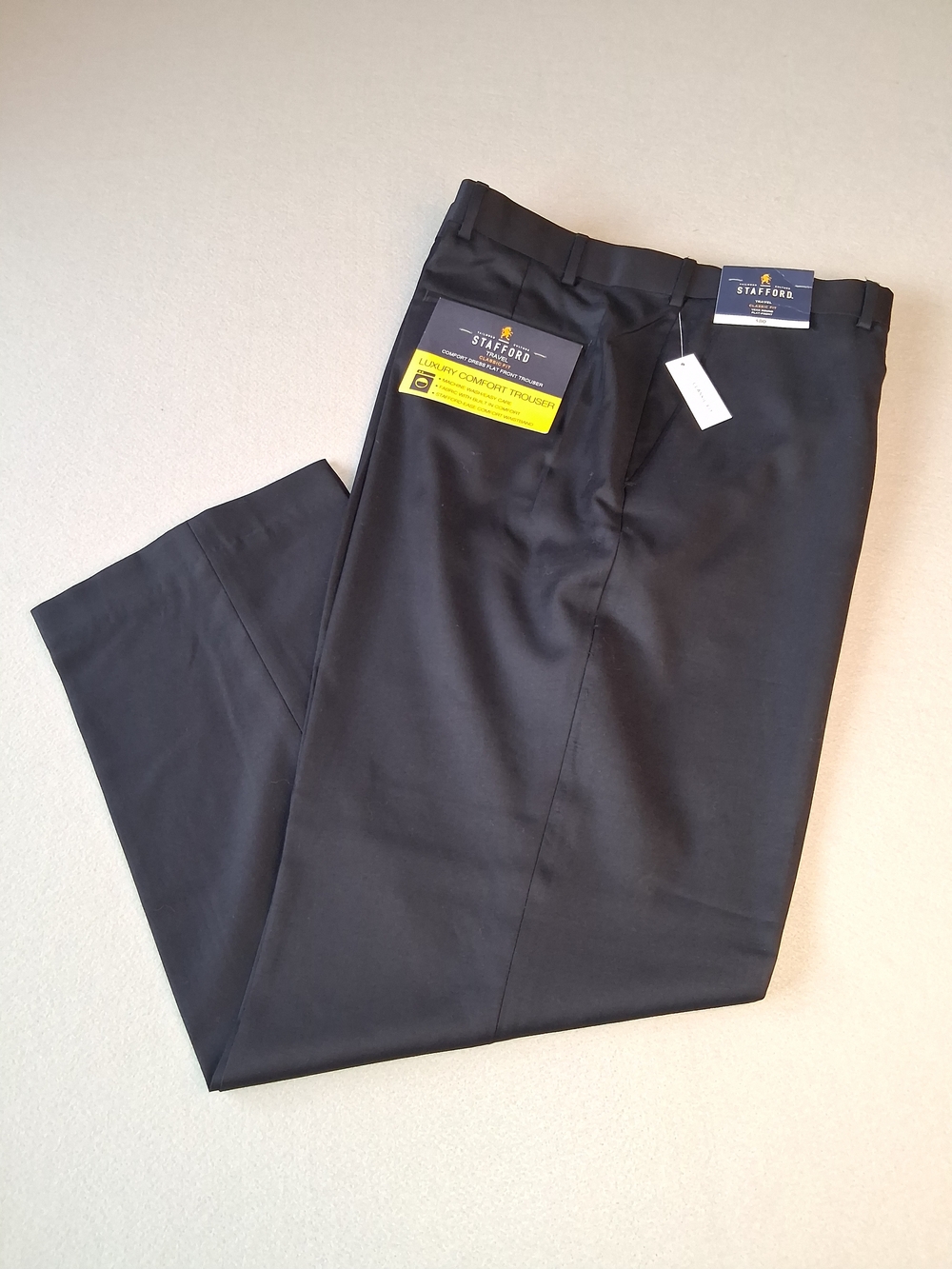 Stafford Black Men's Dress Pants - Classic Flat Front